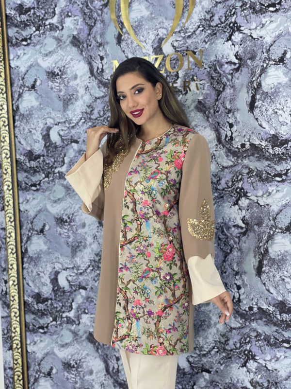 کت و شلوارکرپ جواهر دوزی مدل پرنده
