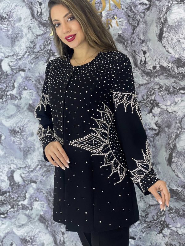 کت و شلوارکرپ جواهر دوزی مدل خورشیدتابان ساده