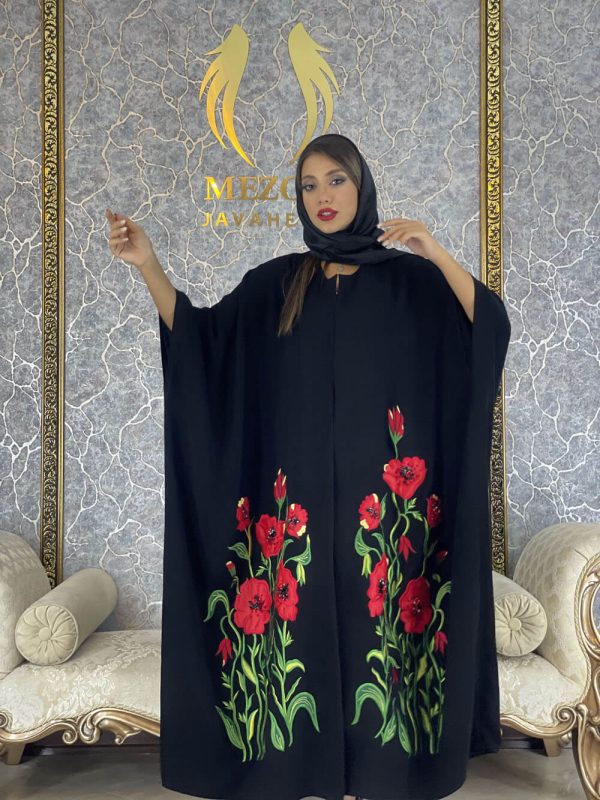 عبا مجلسی گل دوزی با جواهر دوزی مدل شقایق