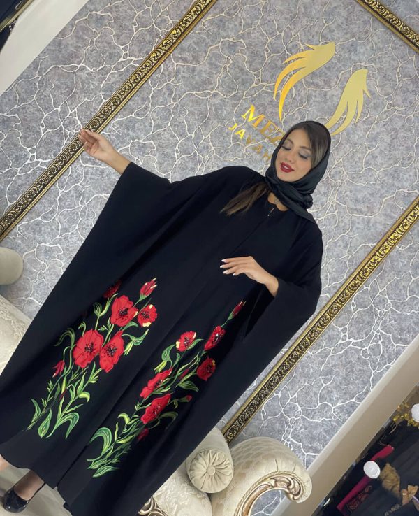 عبا مجلسی گل دوزی با جواهر دوزی مدل شقایق