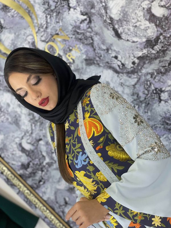 مانتو مجلسی ژاکارد جواهر دوزی مدل میخک