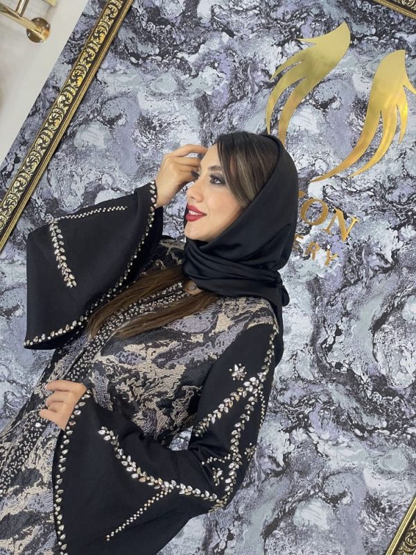 مانتو مجلسی ژاکارد جواهر دوزی مدل آبرنگی
