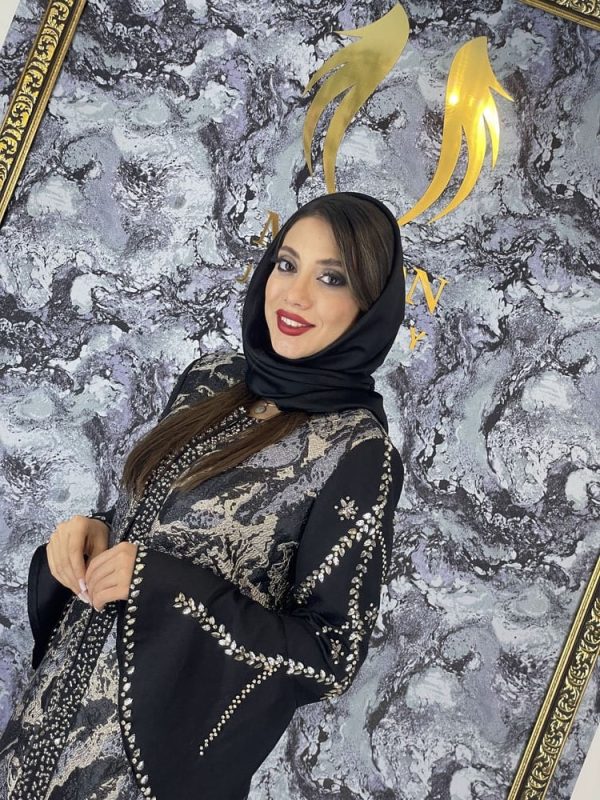 مانتو مجلسی ژاکارد جواهر دوزی مدل آبرنگی
