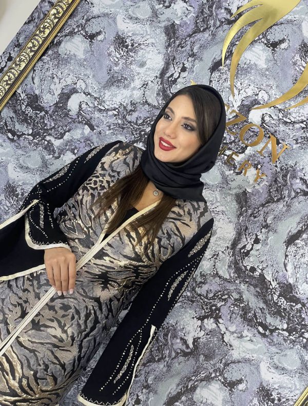 مانتو مجلسی ژاکارد جواهر دوزی مدل پلنگی