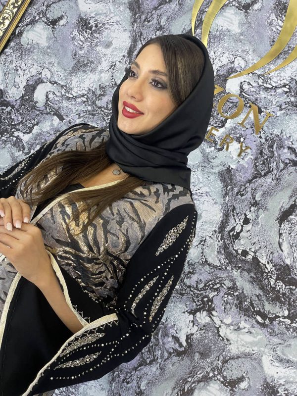 مانتو مجلسی ژاکارد جواهر دوزی مدل پلنگی