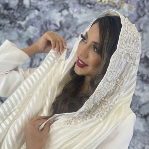 شال جواهر دوزی یاس سفید