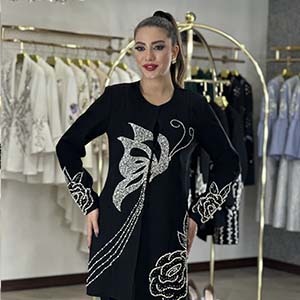 کت و شلوارکرپ جواهر دوزی مدل پروانه