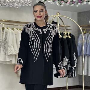 کت و شلوارکرپ جواهر دوزی مدل آناهیتا
