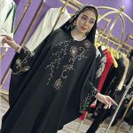 مانتو مجلسی کرپ جواهر دوزی مدل عبای طاووسی