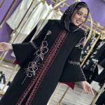 مانتو مجلسی کرپ جواهر دوزی مدل آستین لاله بلند