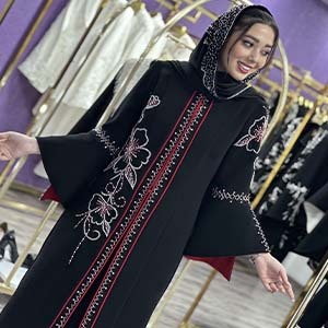 مانتو مجلسی کرپ جواهر دوزی مدل آستین لاله بلند