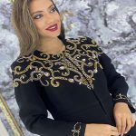 مانتو مجلسی کرپ جواهر دوزی مدل دلبر طلایی
