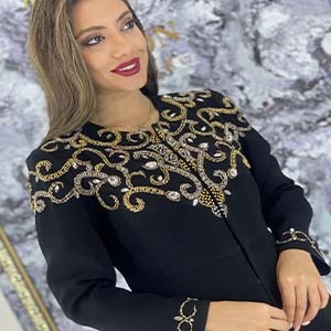 مانتو مجلسی کرپ جواهر دوزی مدل دلبر طلایی